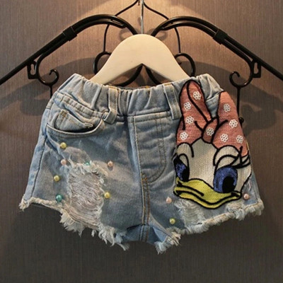 Mazuļu meiteņu vasaras kokvilnas džinsu šorti bikses maziem bērniem, jauki gulbja ziedi, mīksti džinsi pusaudžu meitenēm, bērnu apģērbi