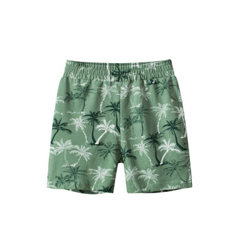 Καλοκαίρι 2024 Νέο σορτς παραλίας για αγόρια με στάμπα δέντρων καρύδας Κοντό παντελόνι Παιδικά ρούχα Μοτίβο με φύλλα ελαστική μέση Παιδική στολή