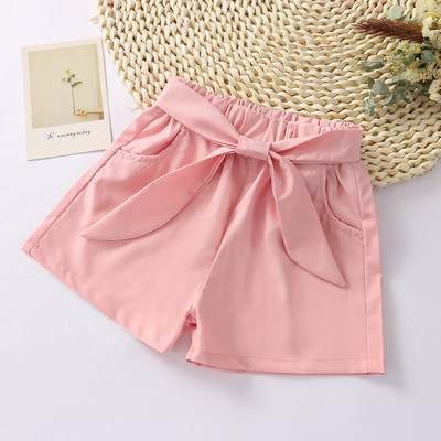 Proljeće ljeto Široke hlače Trendy za djevojčice, potpuno nove tanke, mekane kratke hlače s elastičnim strukom, jednobojne jednobojne, ležerne kratke hlače za djecu s mašnom