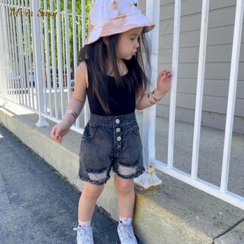 Μόδα μωρό κορίτσι Casual τζιν σορτς με σκισμένες τρύπες νήπιο Παιδικό βαμβακερό παντελόνι παντελόνι με κουμπί καλοκαιρινά βρεφικά ρούχα 1-14 ετών