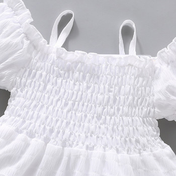 Нова лятна рокля за момичета 2024 г. Модна модна пола на принцеса със снаждане на ръкави за деца от 1 до 8 години