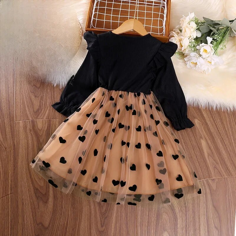 Elegantna haljina dugih rukava za djevojčice proljeće/jesen Novi stil Korejska dječja mrežasta haljina princeze u obliku srca