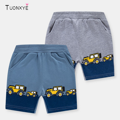 TUONXYE Summer Fashion Boys Shorts Cartoon Vehicle Car Pattern Cotton Ежедневни дишащи панталони с джобове Бебешки детски дрехи 2-9