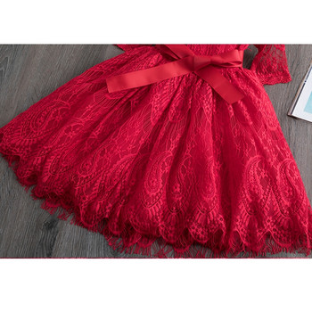 Пролетна рокля за момиче Детски рокли за момичета Памучни ежедневни облекла с дантелена бродерия Дрехи за момичета 3-8T Детски дрехи с дълги ръкави на цветя