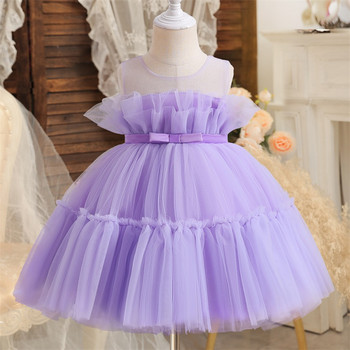2024 Бебешки рокли за момичета Детски сватбени рокли за шаферки Малки деца от тюл Парти рокля на принцеса за рожден ден Бебешки тоалети Vestidos