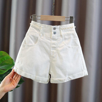Момичета Летни 3-10-14T Детски дънкови къси панталони Нова мода Детски облекла Тънки бели панталони за момичета Голямо момче