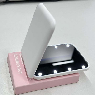 Kabatas spoguļa palielinājuma LED kompaktais ceļojumu kosmētikas spogulis Kompakts spogulis ar vieglu maka spoguli, divpusēji salokāms rokas