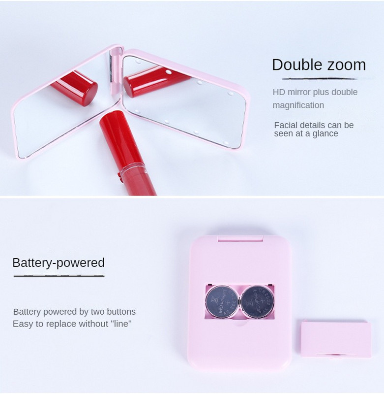 Kabatas spoguļa palielinājuma LED kompaktais ceļojumu kosmētikas spogulis Kompakts spogulis ar vieglu maka spoguli, divpusēji salokāms rokas