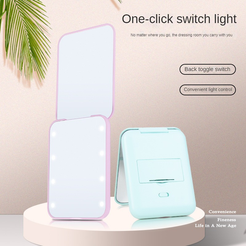 Kabatas spoguļa palielinājuma LED kompaktais ceļojumu kosmētikas spogulis Kompakts spogulis ar vieglu maka spoguli, divpusēji salokāms rokas
