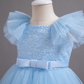 Елегантна рокля за шаферка за момичета Рокля за рожден ден на принцеса Рокли за момичета на цветя за сватби Детска рокля за церемония с дантелена панделка 3-8 Y