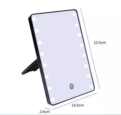 16 LED aplauzuma spogulis ar LED pieskārienu regulējamu gaismas kosmētisko spoguli, apgaismotu tualetes spoguli Espejo De Maquillaje De Mesa