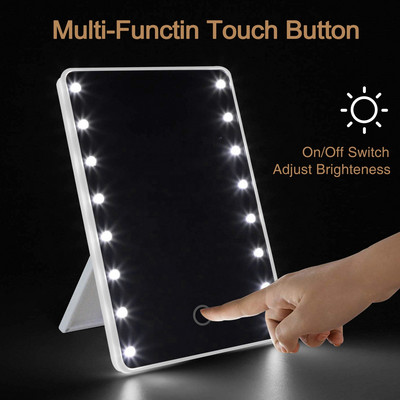 Oglindă de machiaj cu 16 LED-uri cu LED Touch Lumină reglabilă Oglindă cosmetică Oglindă de cosmetică iluminată Espejo De Maquillaje De Mesa