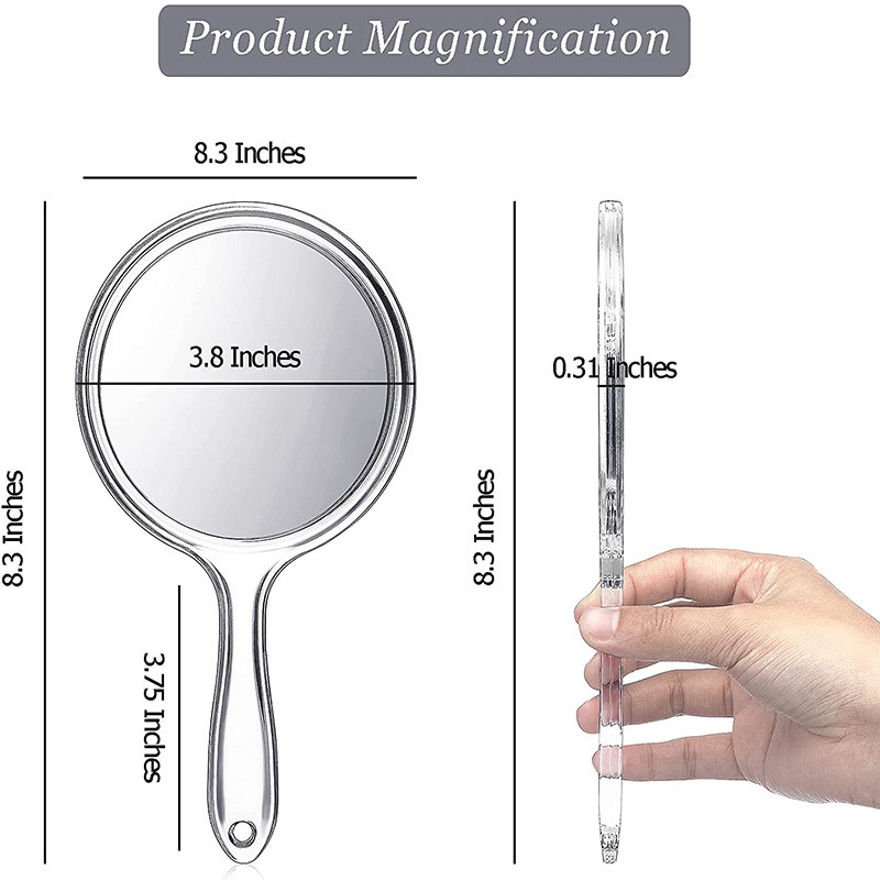 Kétoldalas kézi tükör 3x nagyító tükör átlátszó műanyag fogantyús kerek tükör szempilla hosszabbító szépségápolási eszközökhöz