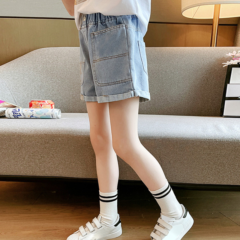IENENS Vasaras Šorti Meiteņu Džinsu Īsas Bikses Bērni Ikdienas Džinsi Šorti Gaiši Zils Pludmales Apakšpuses Piemērots 4–13 gadu vecuma bērnu apģērbs