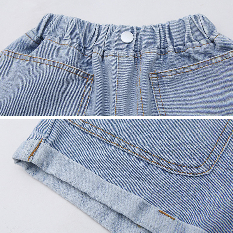 IENENS Vasaras Šorti Meiteņu Džinsu Īsas Bikses Bērni Ikdienas Džinsi Šorti Gaiši Zils Pludmales Apakšpuses Piemērots 4–13 gadu vecuma bērnu apģērbs