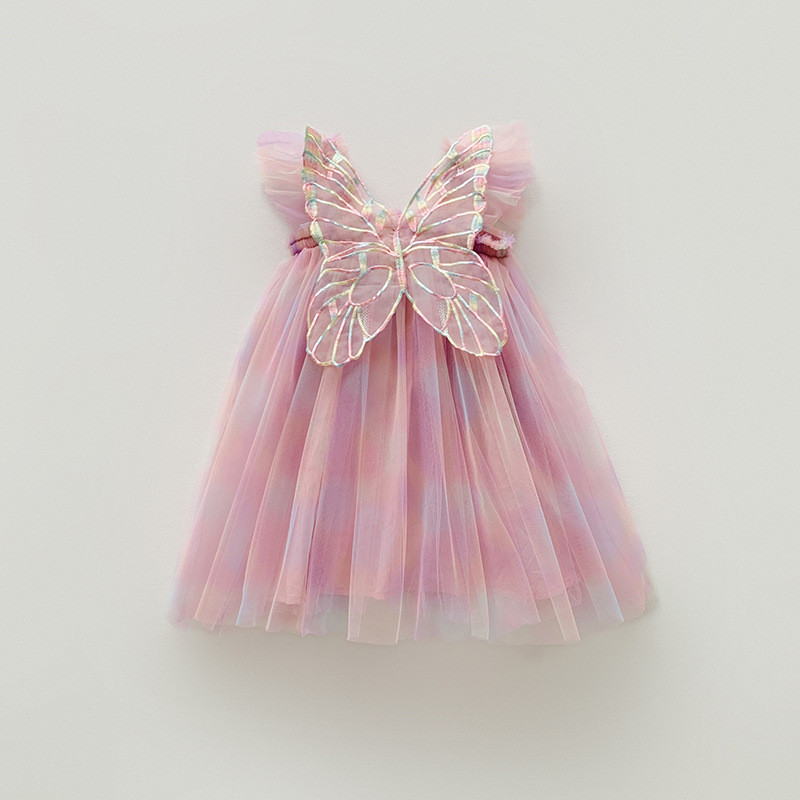 Vasaras jauna kleita meitenei Salda lidojoša piedurkne varavīksnes stereoskopiski spārniņi, bērnu dzimšanas dienas kleitas Jauka mazuļu meitenes princeses kleita