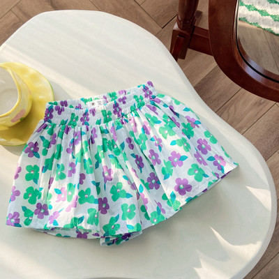 2024 nyári kislány rövidnadrág, virágmintás fodros, rugalmas derék kislány szoknya rövidnadrág Vékony muszlin sztreccs tipegő lány rövidnadrág
