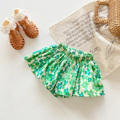 2024 nyári kislány rövidnadrág, virágmintás fodros, rugalmas derék kislány szoknya rövidnadrág Vékony muszlin sztreccs tipegő lány rövidnadrág