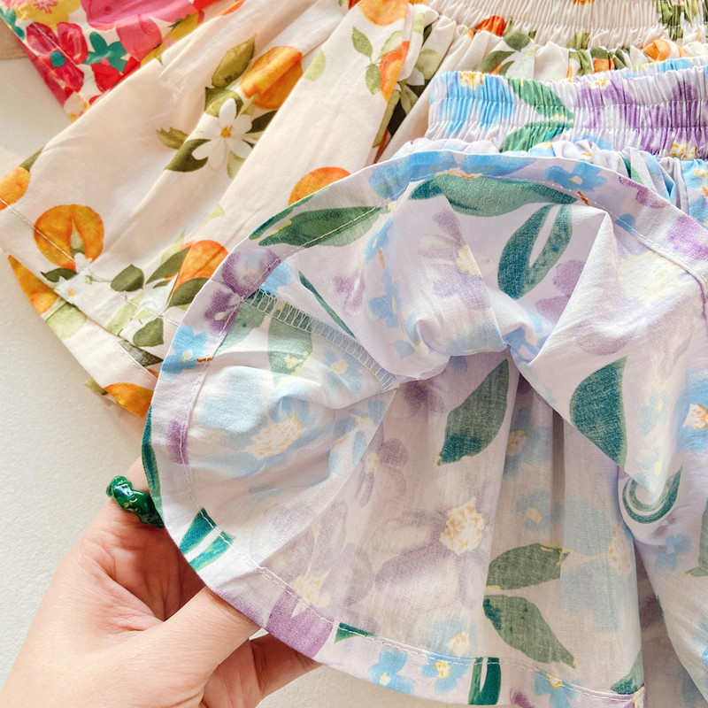 2024 nyári kislány rövidnadrág, virágmintás fodros, rugalmas derék kislány szoknya rövidnadrág Vékony muszlin sztreccs tipegő lány rövidnadrág