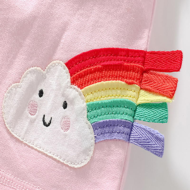 Little Maven 2024 Baby Girls Rövid rózsaszín szivárványos nadrág pamut puha és kényelmes nyári gyerekruha, szép 2-7 éves gyerekeknek