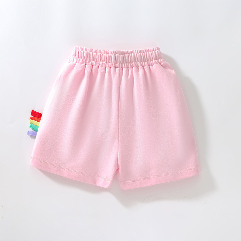 Little Maven 2024 Baby Girls Rövid rózsaszín szivárványos nadrág pamut puha és kényelmes nyári gyerekruha, szép 2-7 éves gyerekeknek