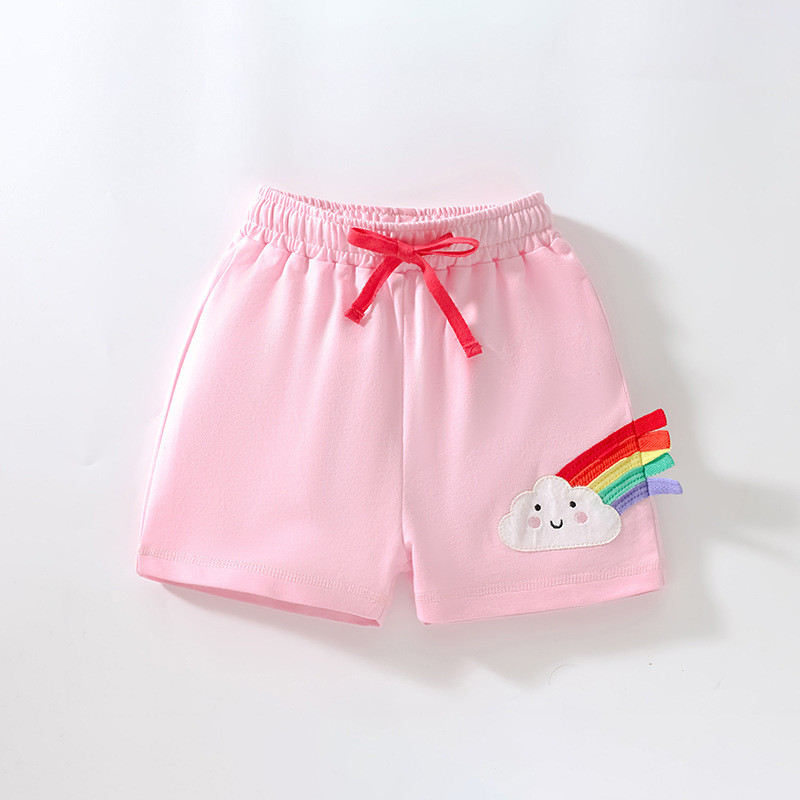 Little Maven 2024 Baby Girls Rövid rózsaszín szivárványos nadrág pamut puha és kényelmes nyári gyerekruha, szép 2-7 éves gyerekeknek
