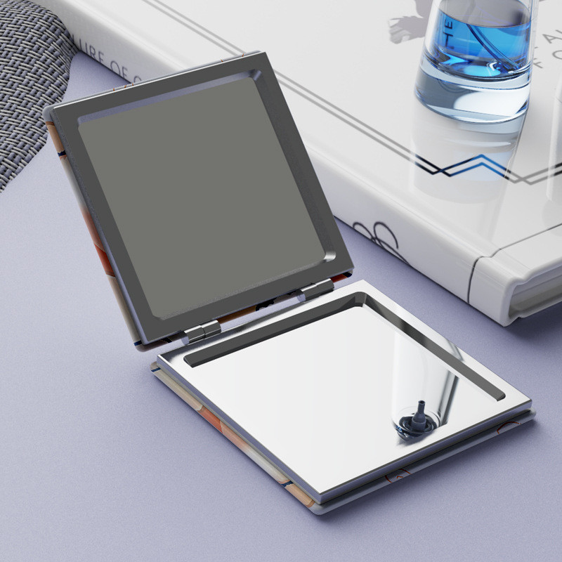 Karikatūra Animal Mini salokāms kosmētikas spogulis PU ādas divpusējs meiteņu kosmētikas spogulis pārnēsājams kvadrātveida augstas izšķirtspējas spogulis