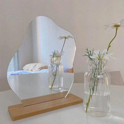 Mākoņa formas neregulārs tualetes spogulis akrils ar koka statīvu dekoratīvs spogulis mājas dekors bezrāmju grima spogulis Guļamistaba