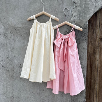 Модно момиченце принцеса рокля с памучни каишки с панделка за бебета, малки деца, детски тиранти Vestido Едноцветни летни бебешки дрехи 1-10 г.