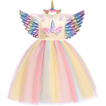 Момичета Еднорог Туту Рокля Rainbow Princess Детска парти рокля Детски Коледен Хелоуин Косплей Костюм с лента за глава Крила