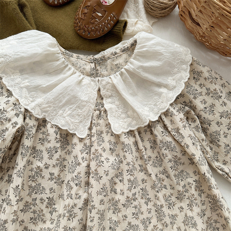deer jonmi Novo proljeće 2024. u korejskom stilu, haljina za djevojčice s cvjetnim uzorkom, vezom od čipke, dječje pamučne haljine princeza