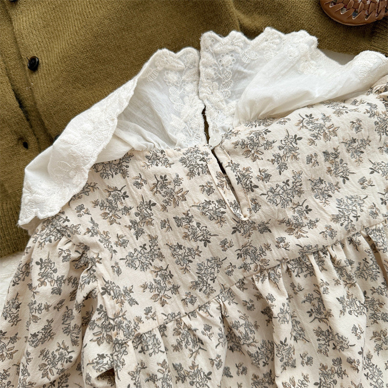 deer jonmi Novo proljeće 2024. u korejskom stilu, haljina za djevojčice s cvjetnim uzorkom, vezom od čipke, dječje pamučne haljine princeza