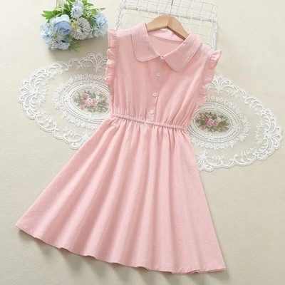 Meiteņu vasaras bērnu veste bez piedurknēm Princeses kleita Moderna vidēja lieluma bērnu vasaras drēbes Kokvilnas tīras krāsas A līnijas kleita