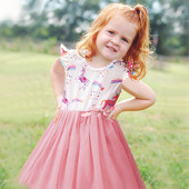 Nyári lány ruha gyerekeknek 1-8 éves korig divatos aranyos rajzfilm egyszarvú, fodros tüll ujjú hercegnő ruhák nyaralásra