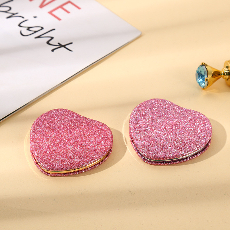 Преносимо двустранно сгъваемо огледало за грим Джоб сърце Компактно огледало за козметика Дамско ръчно козметично огледало Ученически огледала