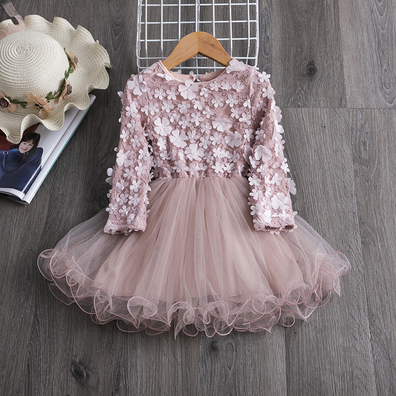 Puķu princeses kleitas ar garām piedurknēm meitenēm, bērniem rudens ballītei Tutu Ziemassvētku kostīms bērniem no 2 līdz 7 gadiem Ziemas ikdienas apģērbs