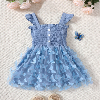 FOCUSNORM 1-6Y Παιδικό κορίτσι 1-6 ετών Καλοκαιρινό φόρεμα με βολάν με μανίκι με κουμπί μπροστινό τρισδιάστατο σαλονάκι με δαντέλα με πλέγμα πεταλούδας