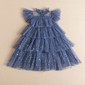 2023 Νέο καλοκαιρινό φόρεμα με παγιέτες για κορίτσια Παιδικό φόρεμα για πάρτι γενεθλίων με τούλινες στρώσεις Εκτύπωση αστεριών Παιδικά καθημερινά ρούχα για καλοκαιρινές διακοπές