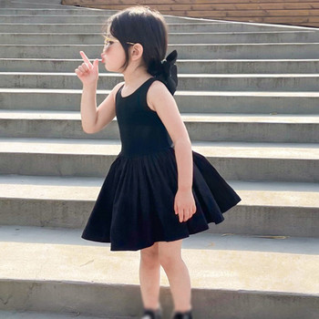 Καλοκαιρινό παιδικό φόρεμα για κορίτσια Βαμβακερό Γλυκό Δροσερό Ανεμικό Σταυρό Φόρεμα Πριγκίπισσας για πάρτι 1-7 ετών Μαύρο φόρεμα