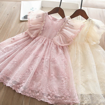 Κομψό κοριτσίστικο φόρεμα για λουλούδια δαντέλα βολάν Φορέματα μανίκια για πάρτι Πριγκίπισσα φόρεμα γενεθλίων για 3-8Y Παιδικά καλοκαιρινά καθημερινά ρούχα