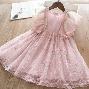 Κομψό κοριτσίστικο φόρεμα για λουλούδια δαντέλα βολάν Φορέματα μανίκια για πάρτι Πριγκίπισσα φόρεμα γενεθλίων για 3-8Y Παιδικά καλοκαιρινά καθημερινά ρούχα