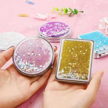 TSHOU722 Fashion 2-Face Mini Mirror Makeup Pocket Creative Cosmetic Compact καθρέφτες με ρέουσα σπινθηροθήκη άμμου