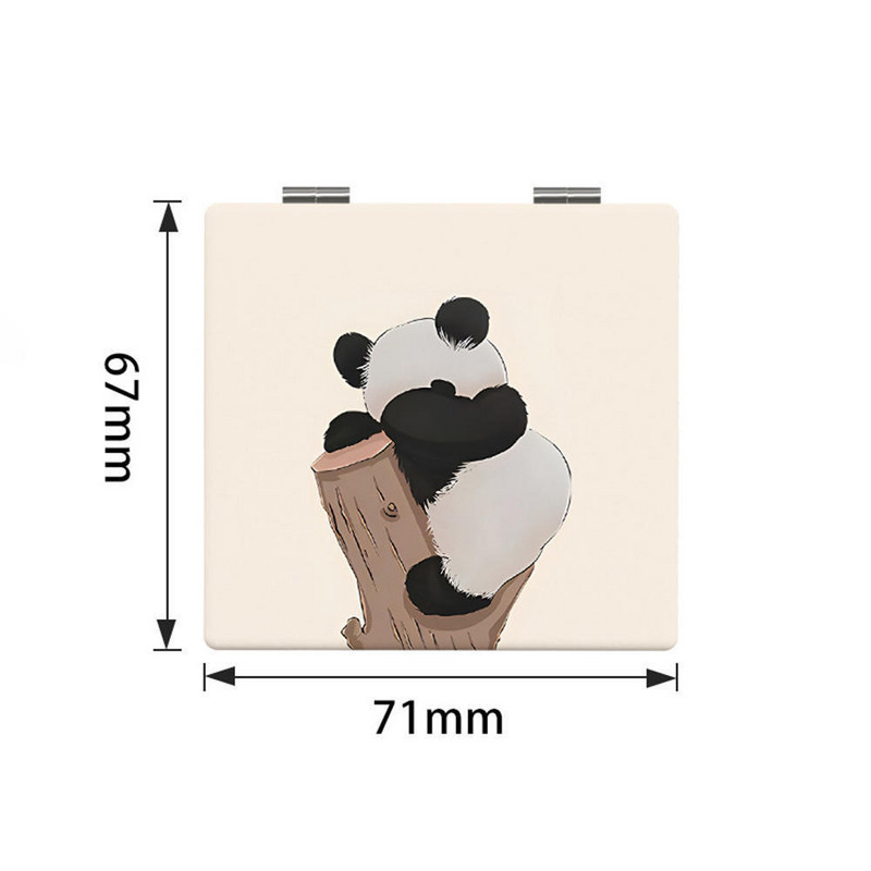 Oglindă de machiaj cu model panda drăguță Mini oglindă pliabilă din PU cu două fețe Instrument cosmetic Oglindă pătrată portabilă de înaltă definiție