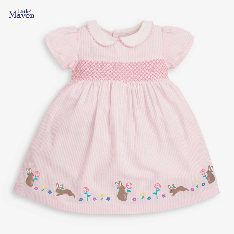 Little maven Rochie de vară pentru fetițe, elegantă, minunată, pentru Anul Nou 2024 Bumbac Copii Haine casual roz pentru copii 2-7 ani