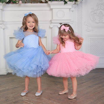 Κορίτσια Πριγκίπισσα Φόρεμα Παιδικά Κομψά Γαμήλια Τούτου Φορέματα χορού Παιδικά Τούλι Flare Sleeve Communion Party Επίσημα βραδινά ρούχα