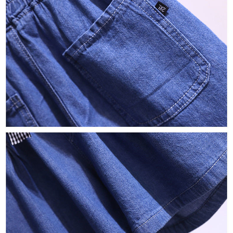 Pantaloni scurți din blugi pentru copii, fete, 2022, vara, pantaloni scurți subțiri de blugi pentru copii, adolescenți, ocazional, pantaloni scurți albaștri, pantaloni din dantelă în carouri, stil coreean