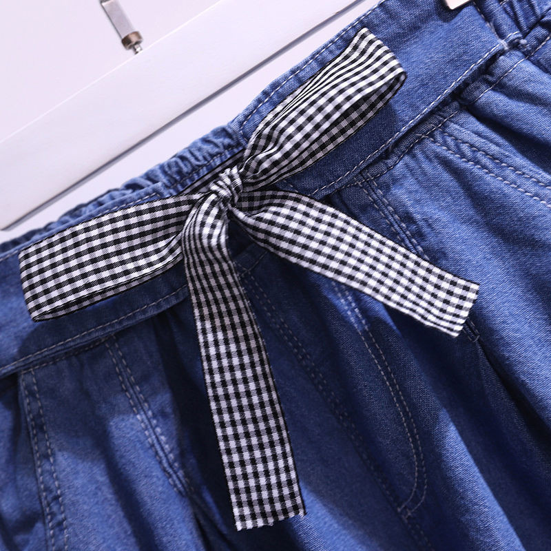 Pantaloni scurți din blugi pentru copii, fete, 2022, vara, pantaloni scurți subțiri de blugi pentru copii, adolescenți, ocazional, pantaloni scurți albaștri, pantaloni din dantelă în carouri, stil coreean