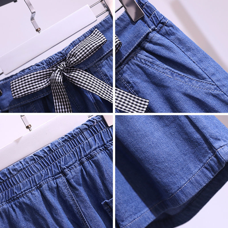 Pantaloni scurți din blugi pentru copii, fete, 2022, vara, pantaloni scurți subțiri de blugi pentru copii, adolescenți, ocazional, pantaloni scurți albaștri, pantaloni din dantelă în carouri, stil coreean