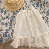 briedis jonmi 2024. gada vasaras korejiešu stila meiteņu bēša izšūšanas kleitas, volāni bez piedurknēm maziem bērniem, bērnu zeķturi