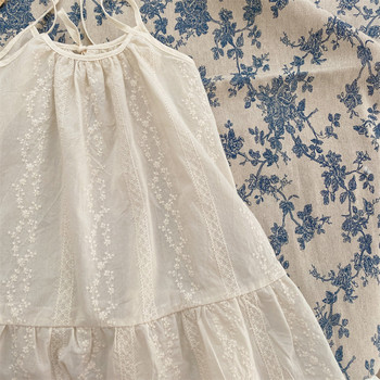 deer jonmi 2024 Καλοκαιρινό κορεάτικο στυλ για μωρά φορέματα μπεζ κεντήματα βολάν Αμάνικα Παιδικά φόρεμα με ζαρτιέρες